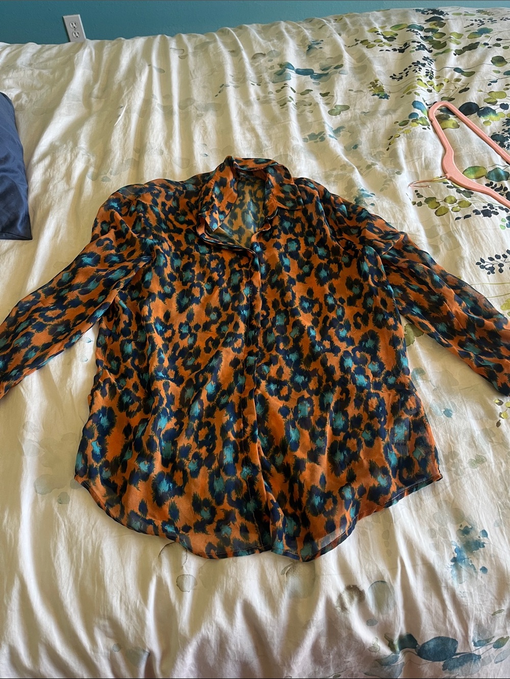 ASOS Orange and Teal Leopard Print Satin Blouse